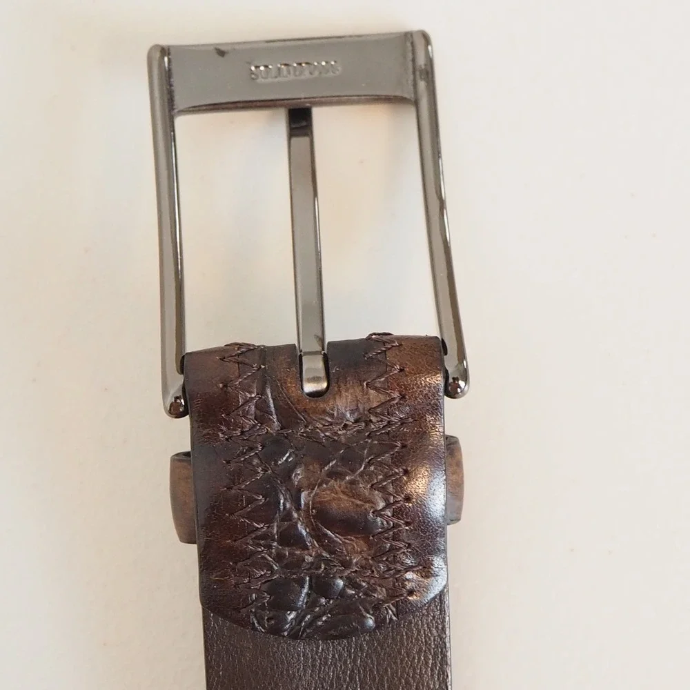 Ted Baker London Italian‎ Leather Brown Belt Zig Zag Stitch Men's Sz 42